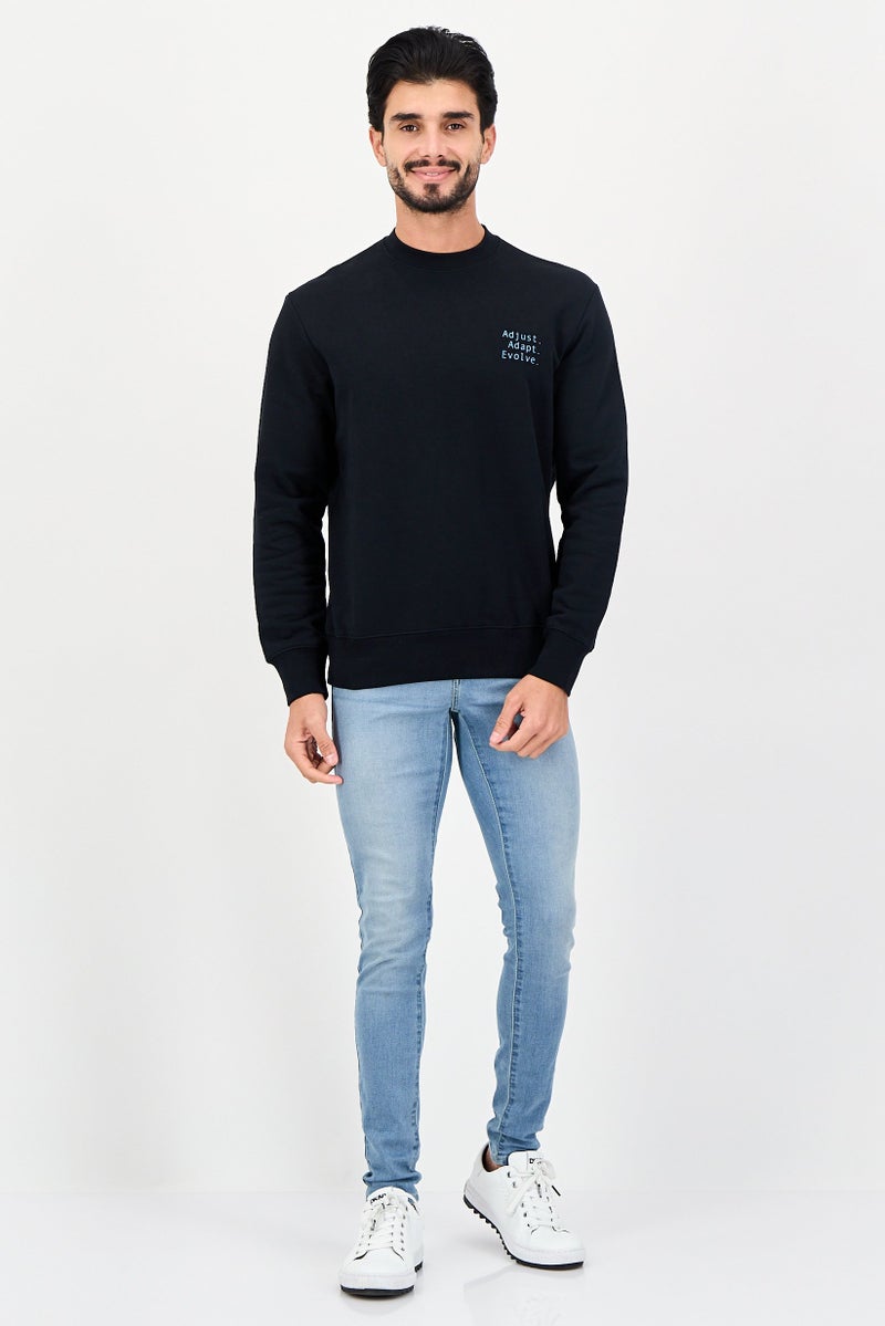 D RT Men Crew Neck Graphic Print Long Sleeve Sweatshirt, Black - Image 2